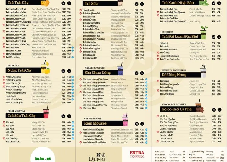 Ding tea menu