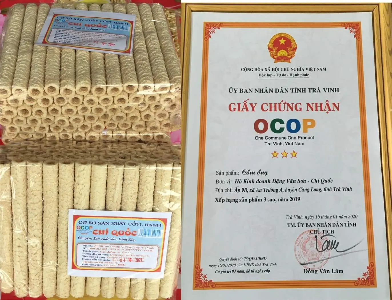 Món ăn đặc sản Trà Vinh Cốm Ống Chí Quốc