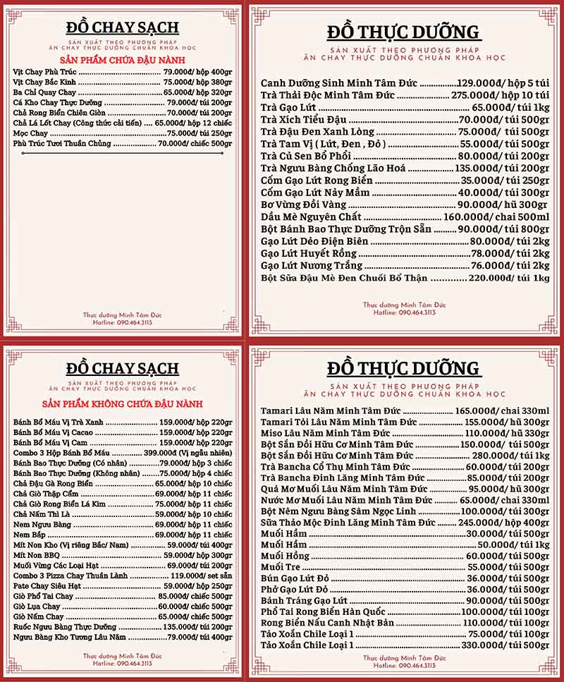Bảng giá tham khảo tại Minh Tâm Đức