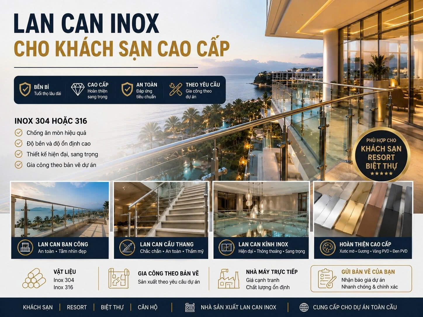 Sản phẩm lancan Inox cho khách sạn cao cấp.
