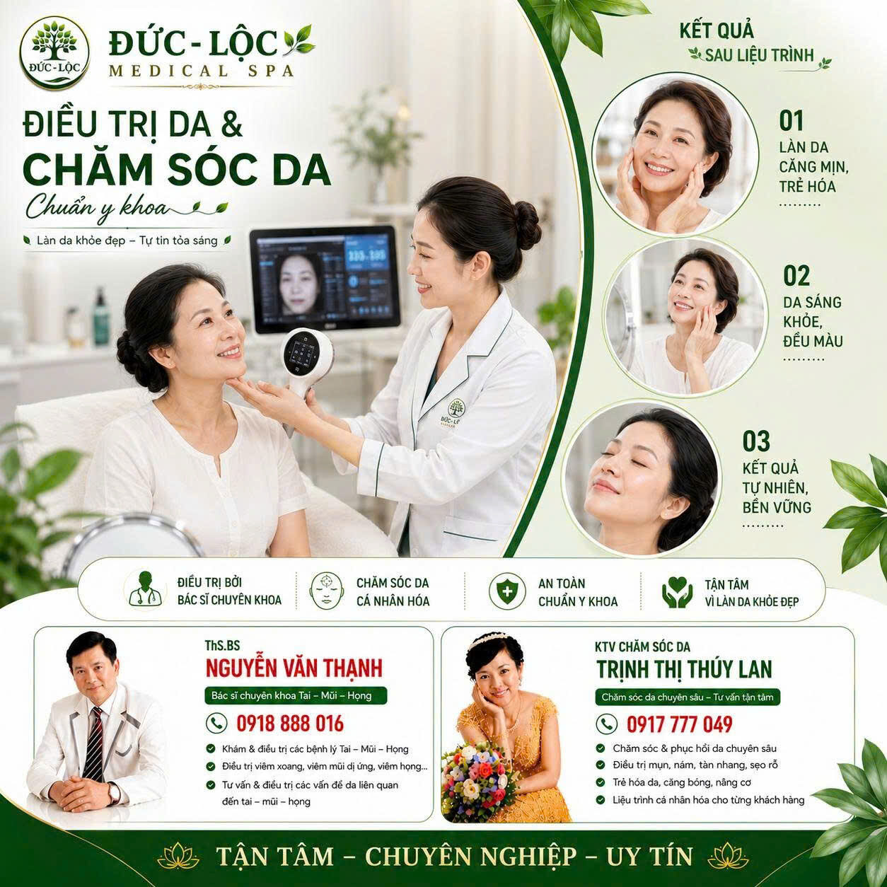 Điều trị và chăm sóc da chuyên sâu theo phác đồ bác sĩ.