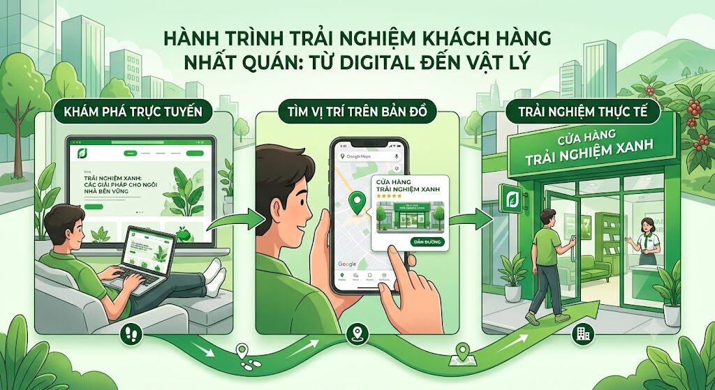 Biến tìm kiếm trực tuyến thành khách hàng ngoại tuyến qua một hành trình trải nghiệm 'xanh' nhất quán.